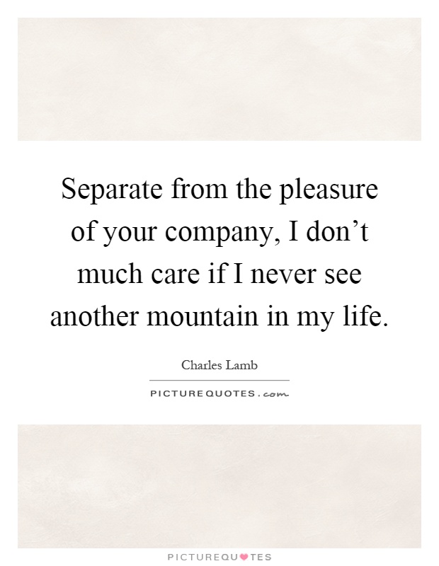 Separate from the pleasure of your company, I don't much care if I never see another mountain in my life Picture Quote #1