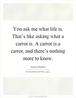 You ask me what life is. That’s like asking what a carrot is. A carrot is a carrot, and there’s nothing more to know Picture Quote #1