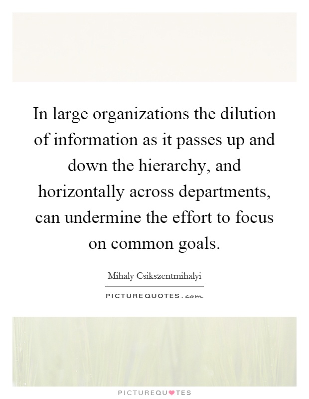 In large organizations the dilution of information as it passes up and down the hierarchy, and horizontally across departments, can undermine the effort to focus on common goals Picture Quote #1