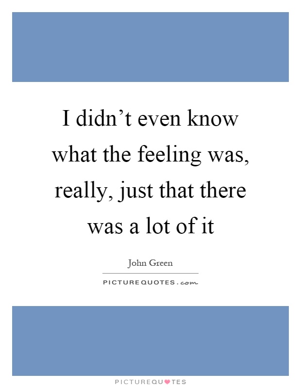 I didn't even know what the feeling was, really, just that there was a lot of it Picture Quote #1