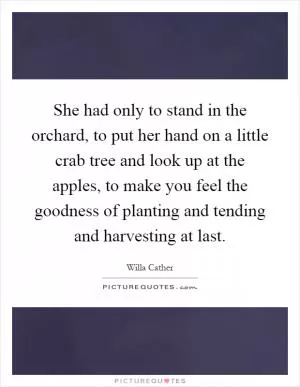 She had only to stand in the orchard, to put her hand on a little crab tree and look up at the apples, to make you feel the goodness of planting and tending and harvesting at last Picture Quote #1