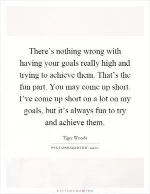 There’s nothing wrong with having your goals really high and trying to achieve them. That’s the fun part. You may come up short. I’ve come up short on a lot on my goals, but it’s always fun to try and achieve them Picture Quote #1