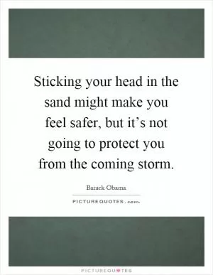 Sticking your head in the sand might make you feel safer, but it’s not going to protect you from the coming storm Picture Quote #1