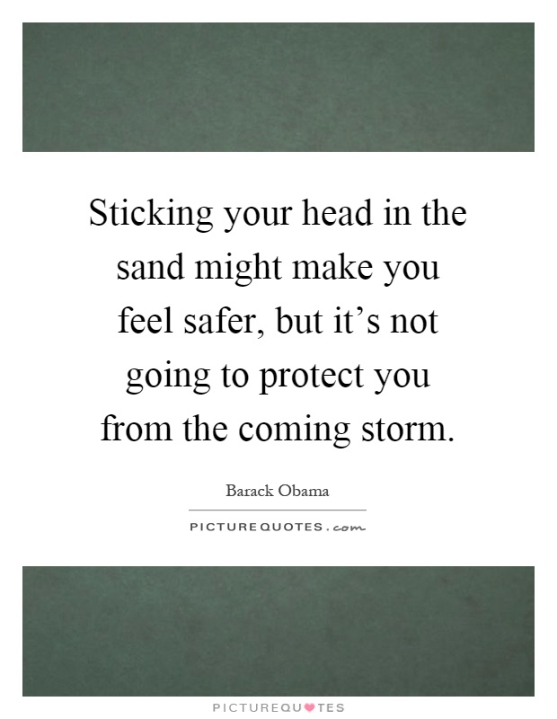 Sticking your head in the sand might make you feel safer, but it's not going to protect you from the coming storm Picture Quote #1