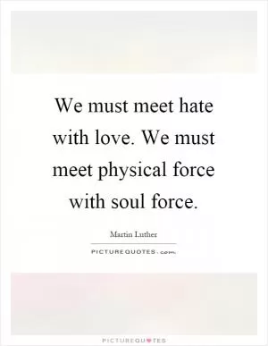 We must meet hate with love. We must meet physical force with soul force Picture Quote #1