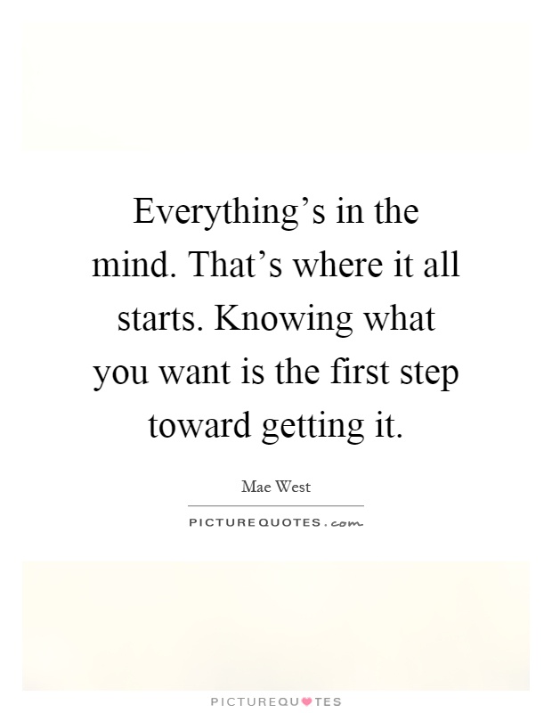 Everything's in the mind. That's where it all starts. Knowing what you want is the first step toward getting it Picture Quote #1