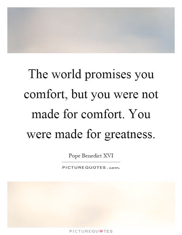 The world promises you comfort, but you were not made for comfort. You were made for greatness Picture Quote #1