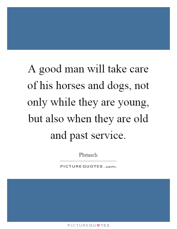 A good man will take care of his horses and dogs, not only while they are young, but also when they are old and past service Picture Quote #1