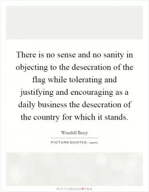There is no sense and no sanity in objecting to the desecration of the flag while tolerating and justifying and encouraging as a daily business the desecration of the country for which it stands Picture Quote #1