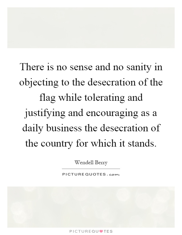 There is no sense and no sanity in objecting to the desecration of the flag while tolerating and justifying and encouraging as a daily business the desecration of the country for which it stands Picture Quote #1