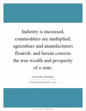 Industry is increased, commodities are multiplied, agriculture and manufacturers flourish: and herein consists the true wealth and prosperity of a state Picture Quote #1