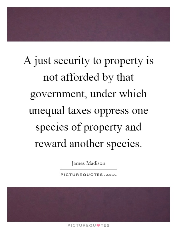 A just security to property is not afforded by that government, under which unequal taxes oppress one species of property and reward another species Picture Quote #1