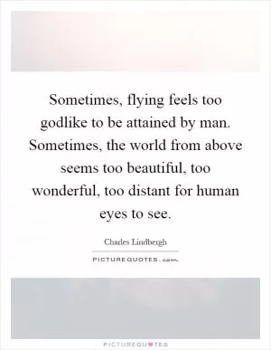 Sometimes, flying feels too godlike to be attained by man. Sometimes, the world from above seems too beautiful, too wonderful, too distant for human eyes to see Picture Quote #1