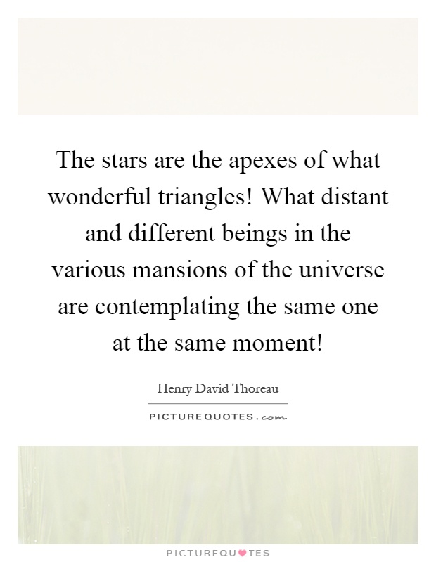 The stars are the apexes of what wonderful triangles! What distant and different beings in the various mansions of the universe are contemplating the same one at the same moment! Picture Quote #1