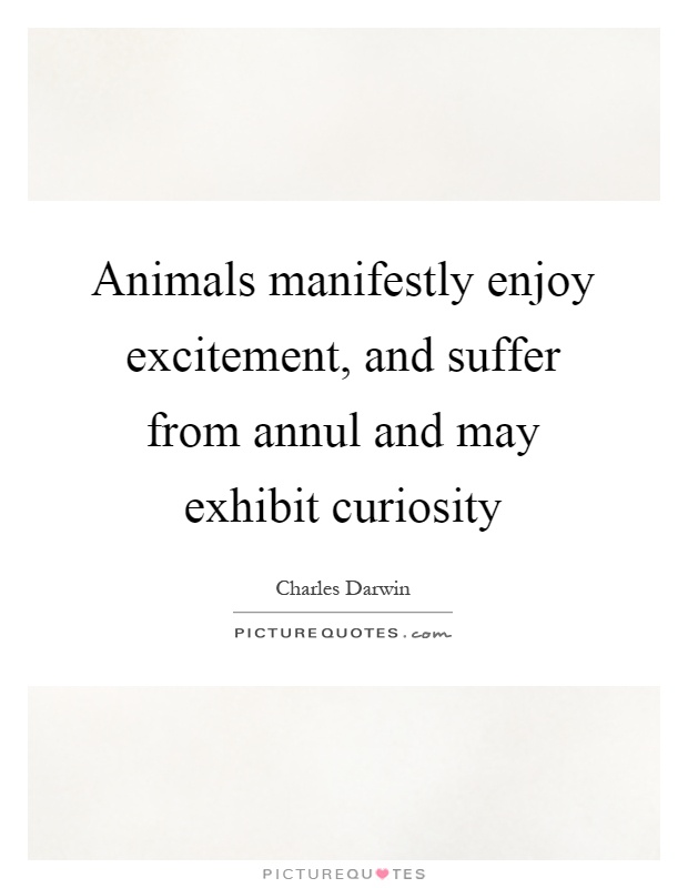 Animals manifestly enjoy excitement, and suffer from annul and may exhibit curiosity Picture Quote #1