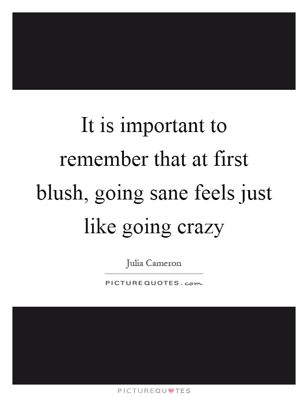 It is important to remember that at first blush, going sane feels just like going crazy Picture Quote #1