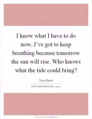 I know what I have to do now, I’ve got to keep breathing because tomorrow the sun will rise. Who knows what the tide could bring? Picture Quote #1