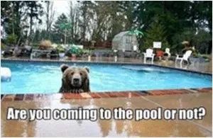 Are you coming in the pool or not? Picture Quote #1