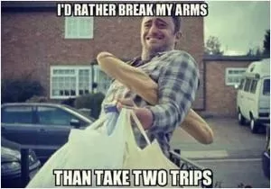 I'd rather break my arms that take two trips Picture Quote #1
