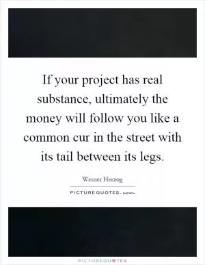 If your project has real substance, ultimately the money will follow you like a common cur in the street with its tail between its legs Picture Quote #1
