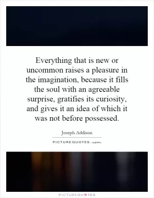 Everything that is new or uncommon raises a pleasure in the imagination, because it fills the soul with an agreeable surprise, gratifies its curiosity, and gives it an idea of which it was not before possessed Picture Quote #1
