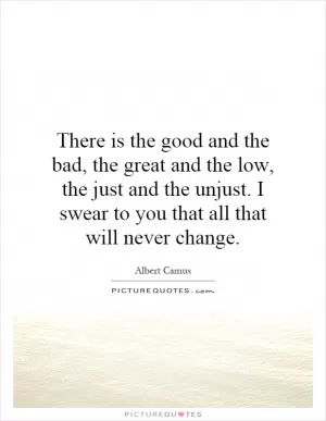 There is the good and the bad, the great and the low, the just and the unjust. I swear to you that all that will never change Picture Quote #1