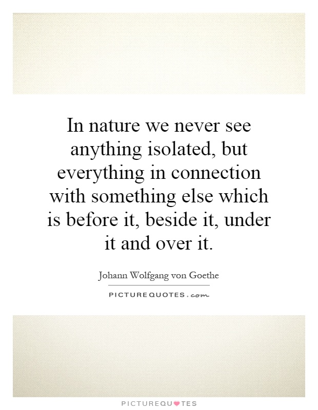 In nature we never see anything isolated, but everything in connection with something else which is before it, beside it, under it and over it Picture Quote #1