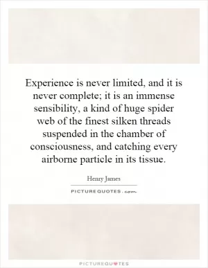 Experience is never limited, and it is never complete; it is an immense sensibility, a kind of huge spider web of the finest silken threads suspended in the chamber of consciousness, and catching every airborne particle in its tissue Picture Quote #1