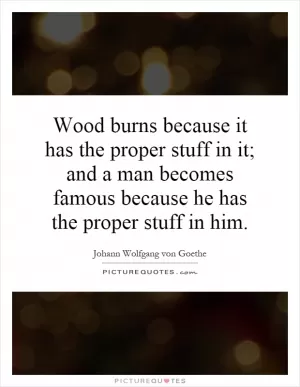 Wood burns because it has the proper stuff in it; and a man becomes famous because he has the proper stuff in him Picture Quote #1