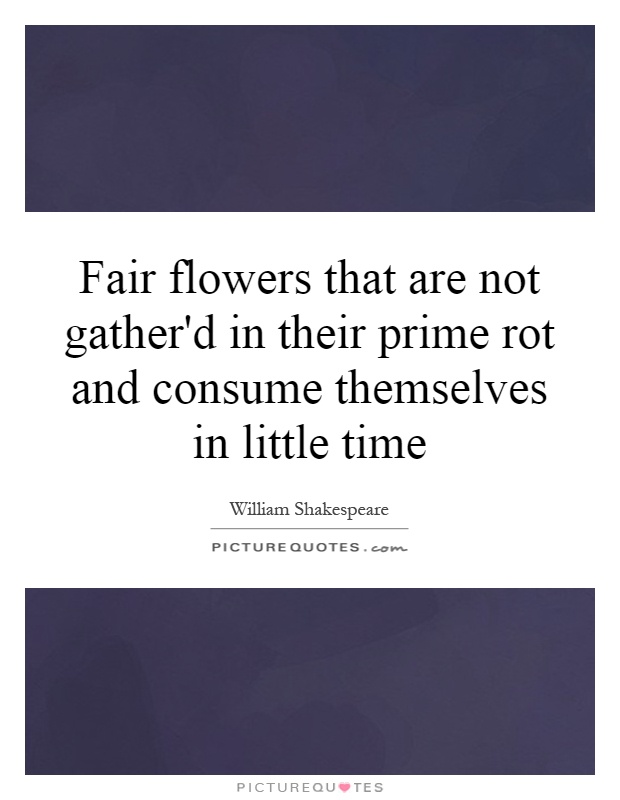 Fair flowers that are not gather'd in their prime rot and consume themselves in little time Picture Quote #1