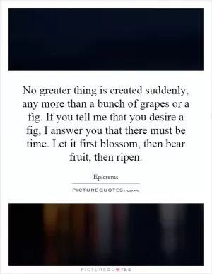 No greater thing is created suddenly, any more than a bunch of grapes or a fig. If you tell me that you desire a fig, I answer you that there must be time. Let it first blossom, then bear fruit, then ripen Picture Quote #1