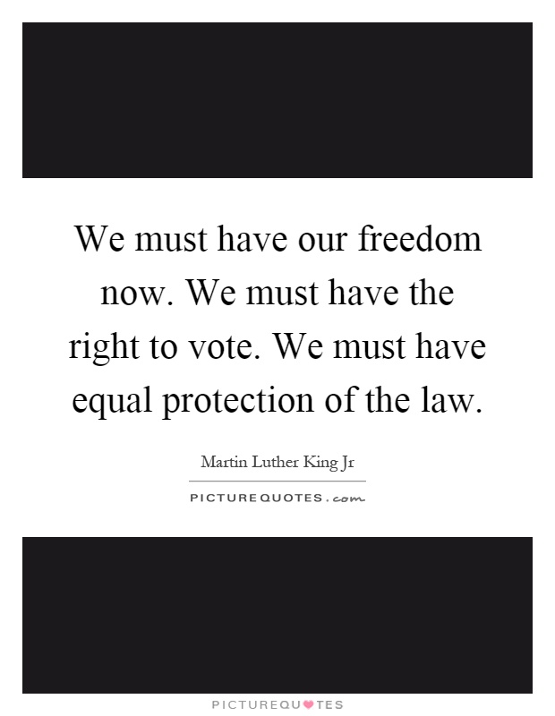 We must have our freedom now. We must have the right to vote. We must have equal protection of the law Picture Quote #1