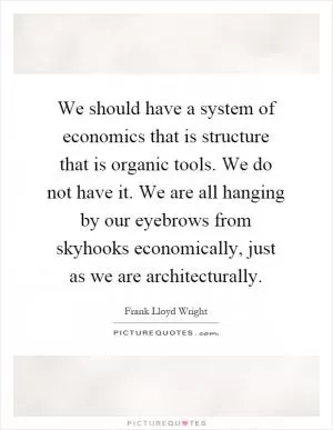 We should have a system of economics that is structure that is organic tools. We do not have it. We are all hanging by our eyebrows from skyhooks economically, just as we are architecturally Picture Quote #1