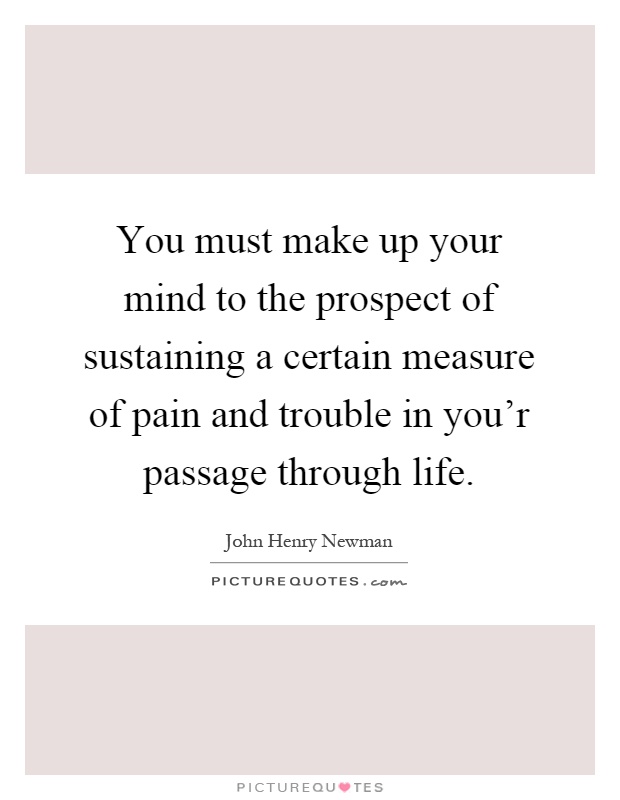 You must make up your mind to the prospect of sustaining a certain measure of pain and trouble in you'r passage through life Picture Quote #1