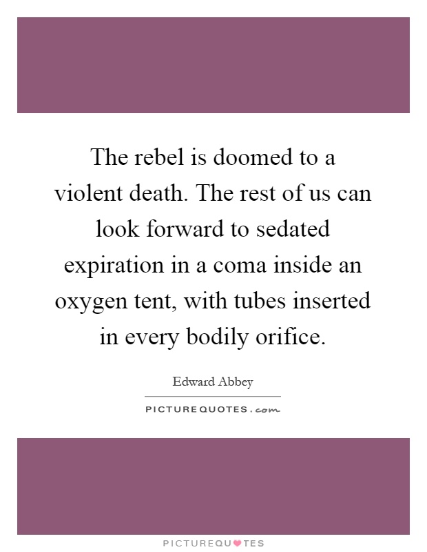 The rebel is doomed to a violent death. The rest of us can look forward to sedated expiration in a coma inside an oxygen tent, with tubes inserted in every bodily orifice Picture Quote #1
