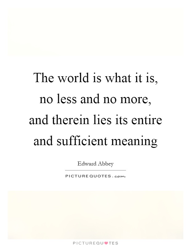 The world is what it is, no less and no more, and therein lies its entire and sufficient meaning Picture Quote #1