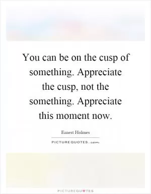You can be on the cusp of something. Appreciate the cusp, not the something. Appreciate this moment now Picture Quote #1