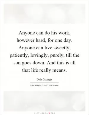 Anyone can do his work, however hard, for one day. Anyone can live sweetly, patiently, lovingly, purely, till the sun goes down. And this is all that life really means Picture Quote #1