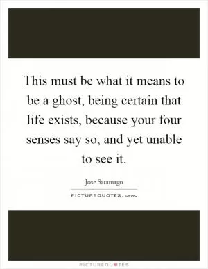 This must be what it means to be a ghost, being certain that life exists, because your four senses say so, and yet unable to see it Picture Quote #1