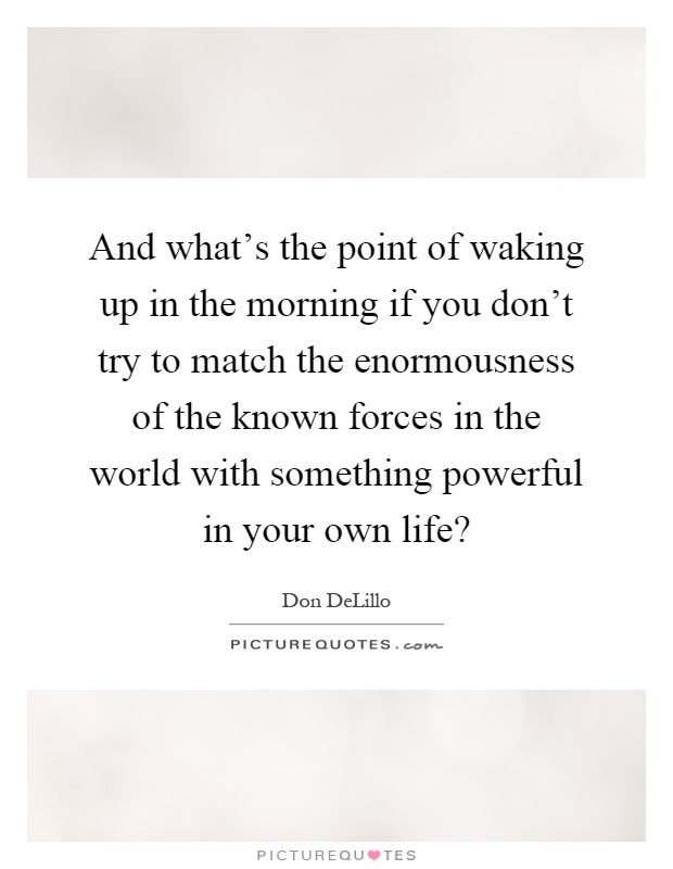 And what's the point of waking up in the morning if you don't try to match the enormousness of the known forces in the world with something powerful in your own life? Picture Quote #1
