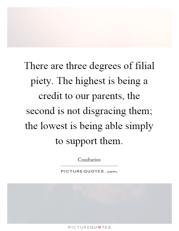 There are three degrees of filial piety. The highest is being a credit to our parents, the second is not disgracing them; the lowest is being able simply to support them Picture Quote #1