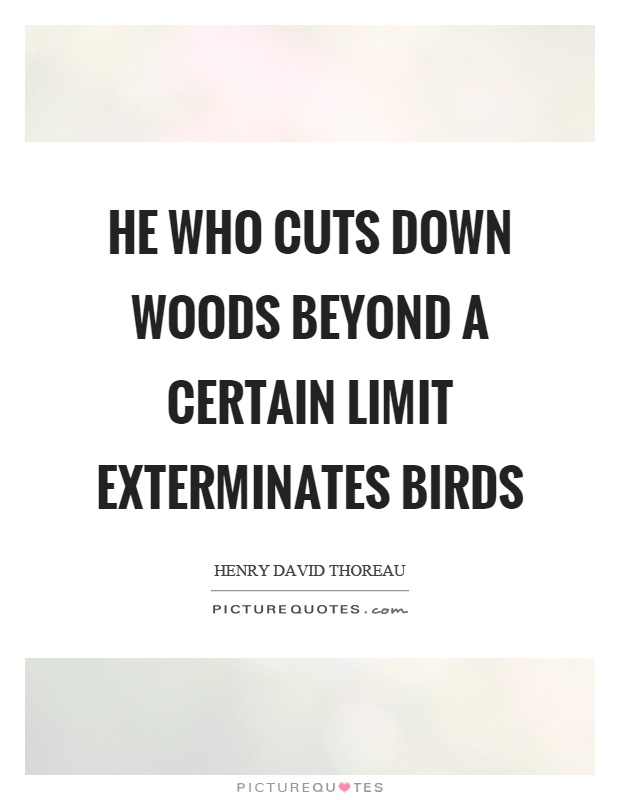 He who cuts down woods beyond a certain limit exterminates birds Picture Quote #1