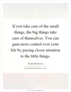 If you take care of the small things, the big things take care of themselves. You can gain more control over your life by paying closer attention to the little things Picture Quote #1