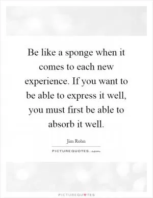 Be like a sponge when it comes to each new experience. If you want to be able to express it well, you must first be able to absorb it well Picture Quote #1