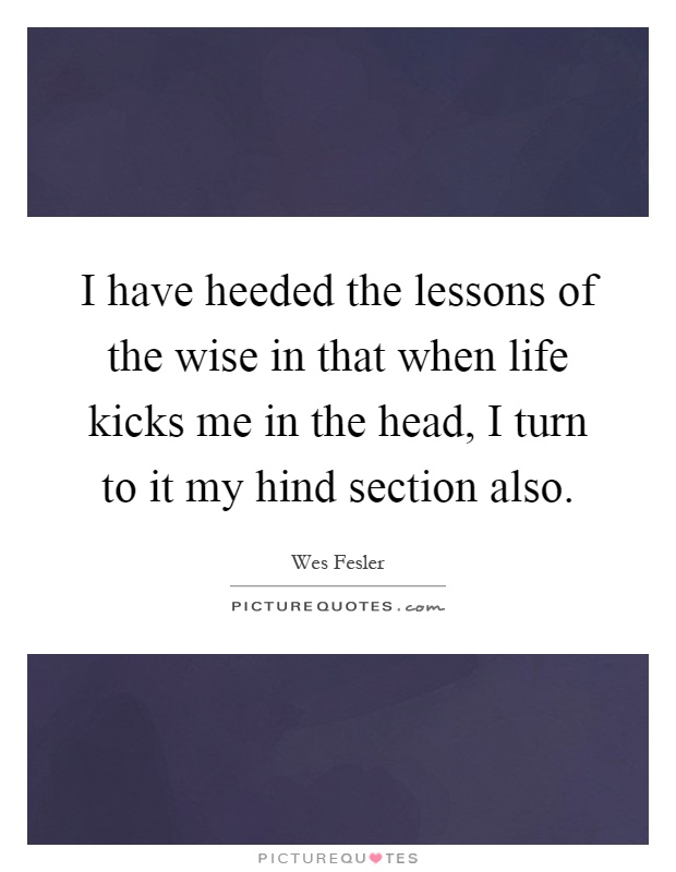 I have heeded the lessons of the wise in that when life kicks me in the head, I turn to it my hind section also Picture Quote #1