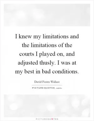 I knew my limitations and the limitations of the courts I played on, and adjusted thusly. I was at my best in bad conditions Picture Quote #1