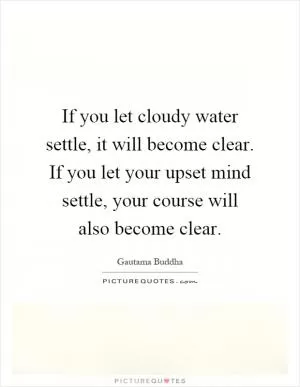 If you let cloudy water settle, it will become clear. If you let your upset mind settle, your course will also become clear Picture Quote #1