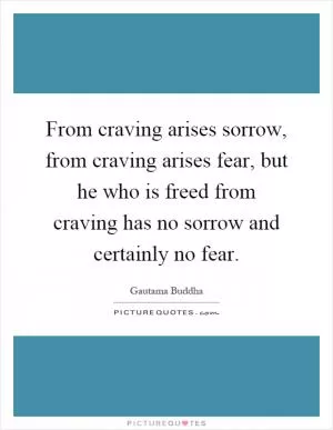 From craving arises sorrow, from craving arises fear, but he who is freed from craving has no sorrow and certainly no fear Picture Quote #1