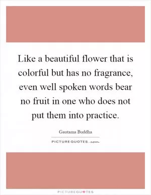 Like a beautiful flower that is colorful but has no fragrance, even well spoken words bear no fruit in one who does not put them into practice Picture Quote #1