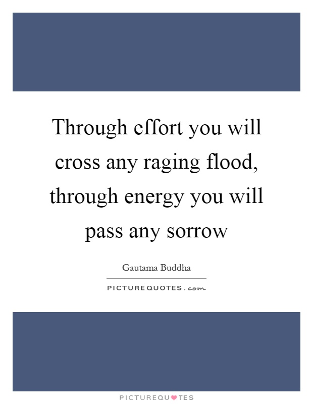 Through effort you will cross any raging flood, through energy you will pass any sorrow Picture Quote #1
